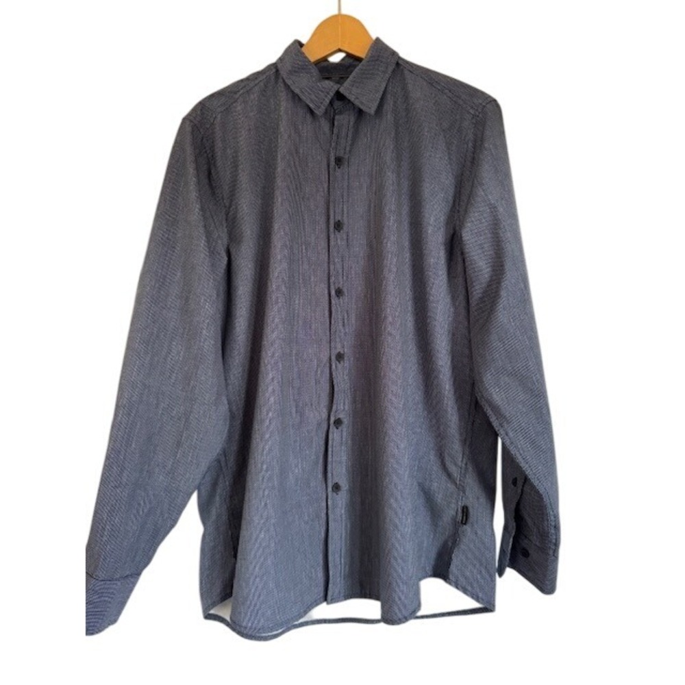 Kenneth Cole Slim Fit Button Down Men Blue White Dress Shirt - Medium‎